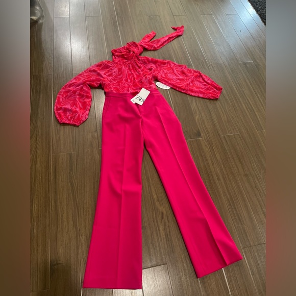 Zara pink full length pants and non Zara blouse top - Picture 1 of 9